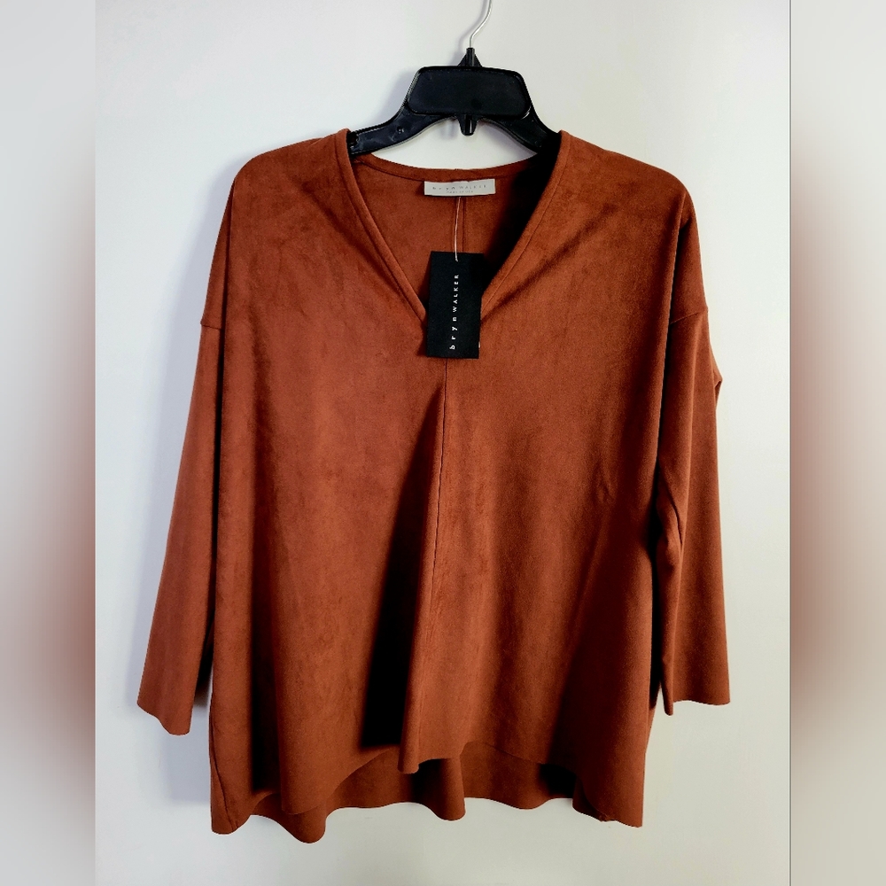 Bryn Walker Baxter Long Sleeve Faux Suede Tunic Shirt Sequoia Brown Size XXS
